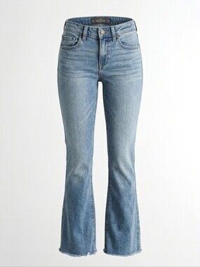 Sz 25 Y2K Hollister Low-Rise Flare Jeans Vintage Stretch Light Wash Raw Hem